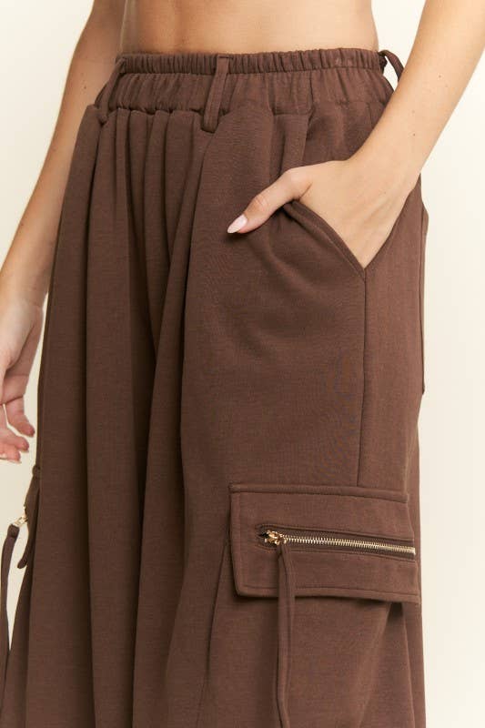 PLUS SIZE SOLID WIDE LEG CARGO PANTS