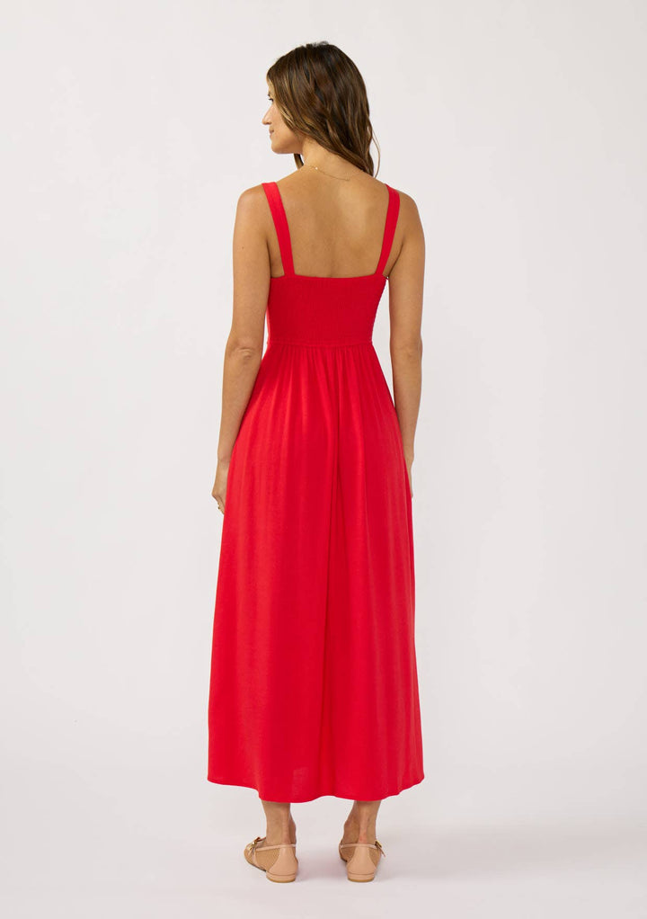 V-Neck Ruched Button Down Maxi Dress