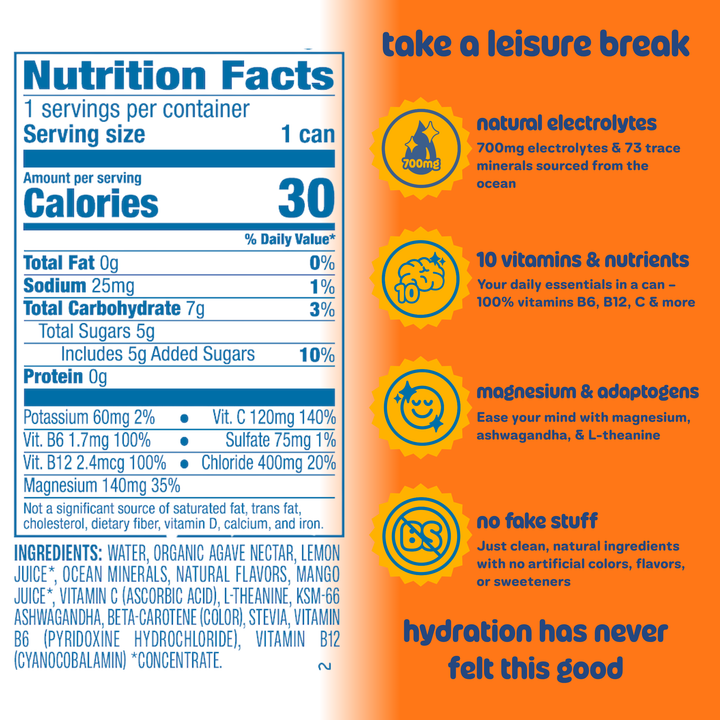 Leisure Hydration Electrolyte Tropical Mango (16 oz x 12 pack)