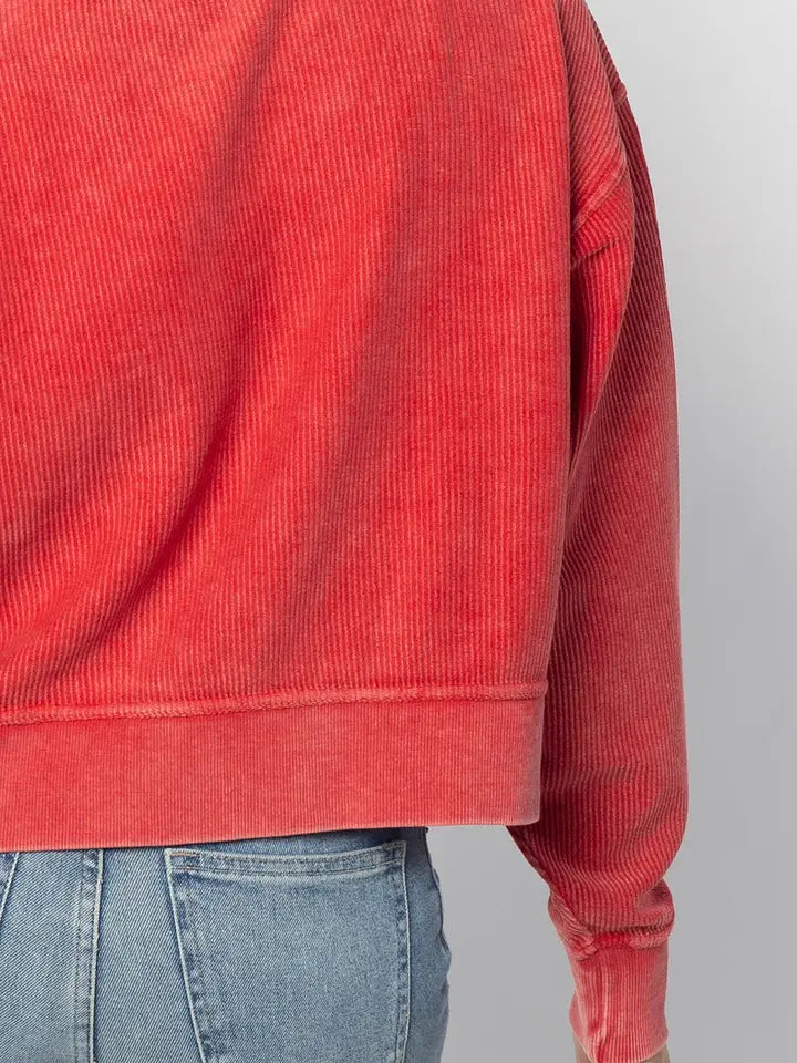 Corded Boxy Pullover | Oversized Cotton Fleece Sweatshirt in Red, Green & Navy