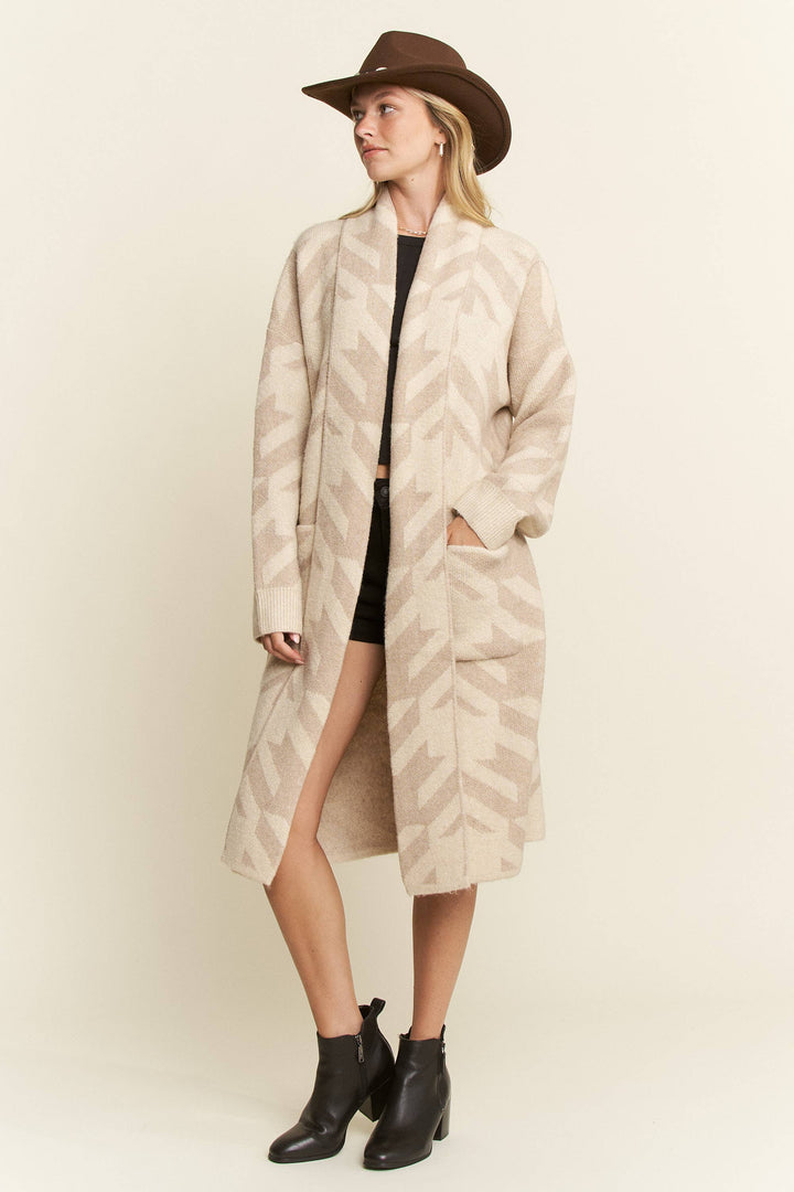 PLUS SIZE GIANT HOUNDSTOOTH PRINT CARDIGAN
