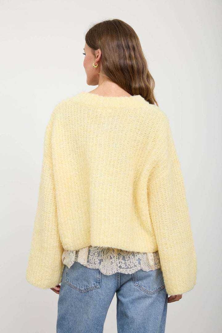 FUZZY KNIT BUTTON DOWN BOXY CARDIGAN SWEATER