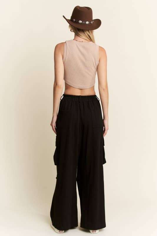 PLUS SIZE SOLID WIDE LEG CARGO PANTS
