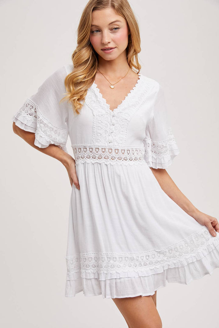 V-NECK LACE DRESS OPEN BACK - EASTER DAY