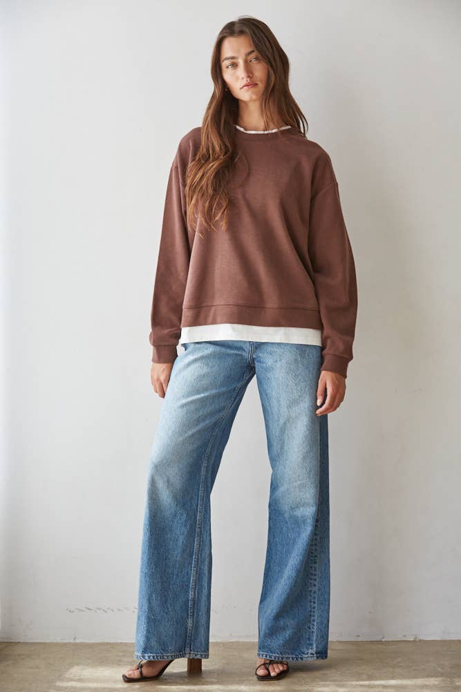 L8680 | Knit Cotton Polyester Crew Neck Sweatshirt Top