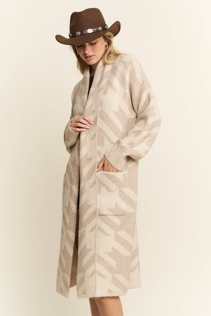 PLUS SIZE GIANT HOUNDSTOOTH PRINT CARDIGAN