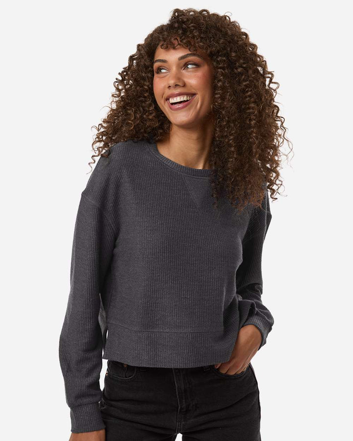 Boxercraft Pink Women's Ribbed Knit Cropped Boxy Crew