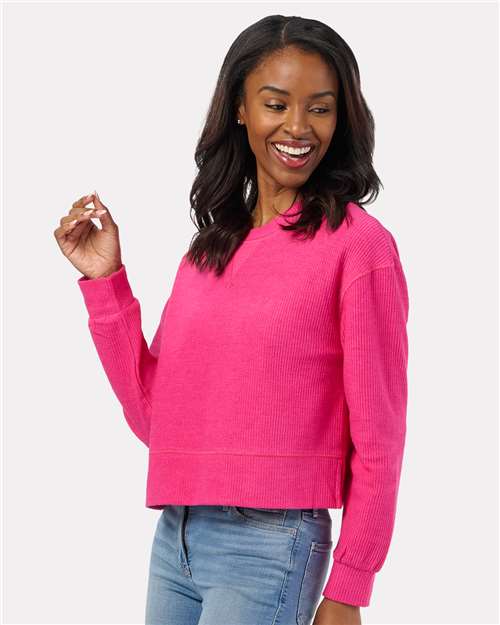 Boxercraft Pink Women's Ribbed Knit Cropped Boxy Crew