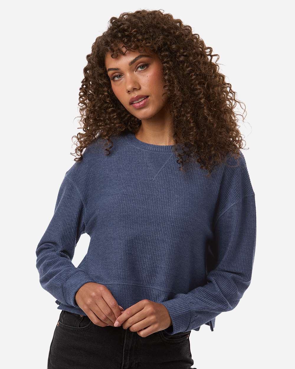 Boxercraft Pink Women's Ribbed Knit Cropped Boxy Crew
