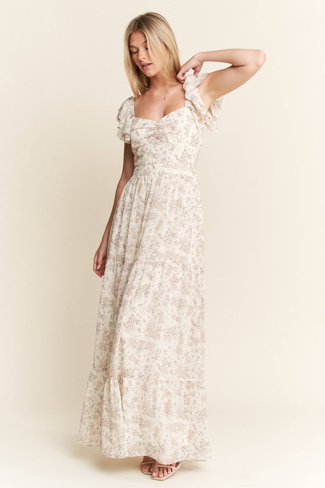 RUFFLE SLEEVE TIERED MAXI DRESS