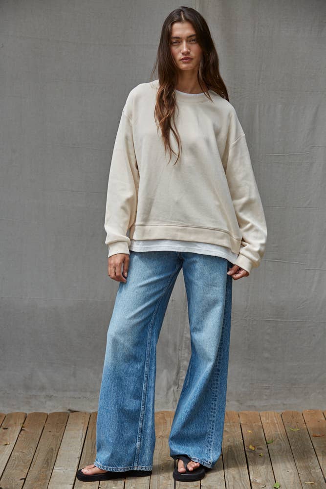 L8680 | Knit Cotton Polyester Crew Neck Sweatshirt Top