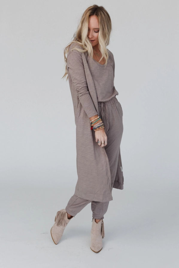 Set To Go Textured Jumpsuit and Cardigan Set – Mocha