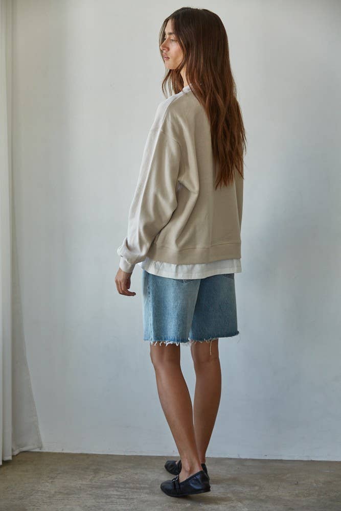 L8680 | Knit Cotton Polyester Crew Neck Sweatshirt Top