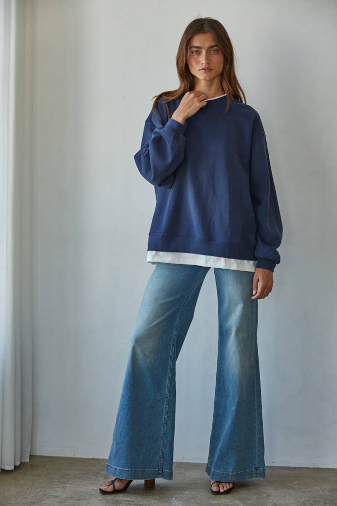 L8680 | Knit Cotton Polyester Crew Neck Sweatshirt Top