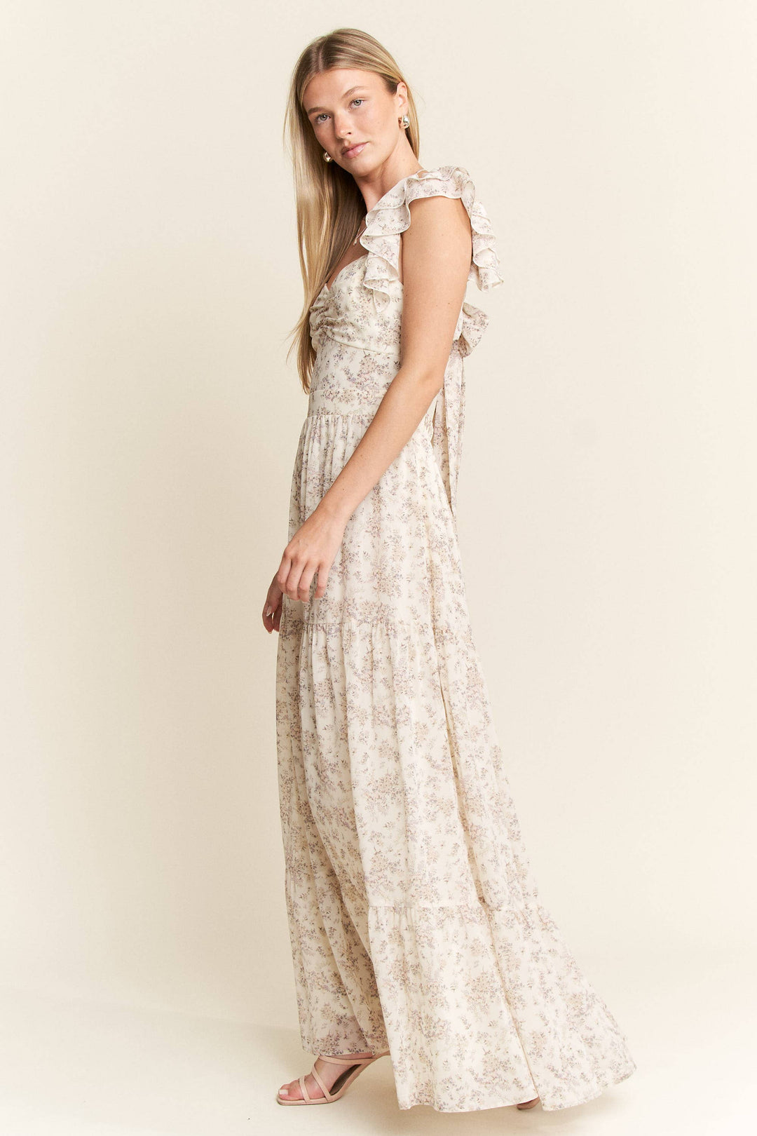 RUFFLE SLEEVE TIERED MAXI DRESS
