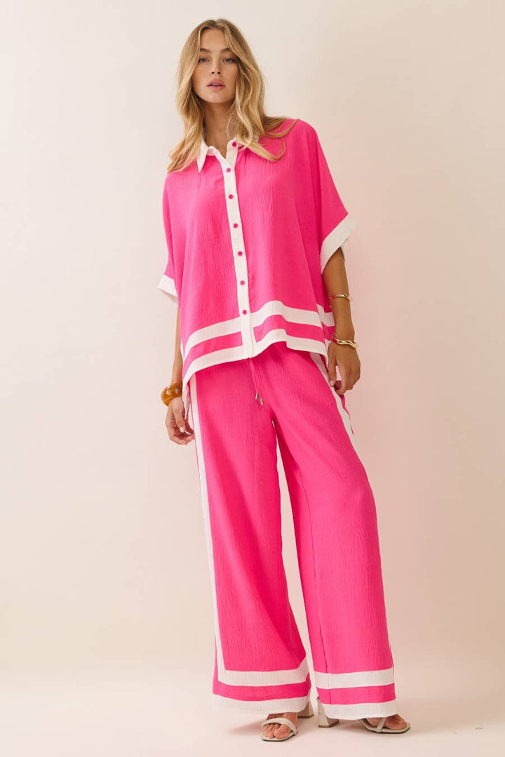 Contrast Trim Shirt With Matching Pants Set