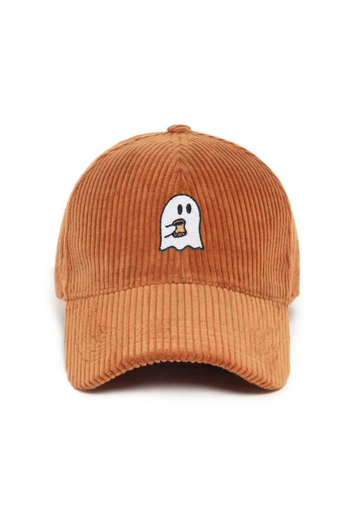 HALLOWEEN Ghost with Coffee Embroidered Corduroy Cap