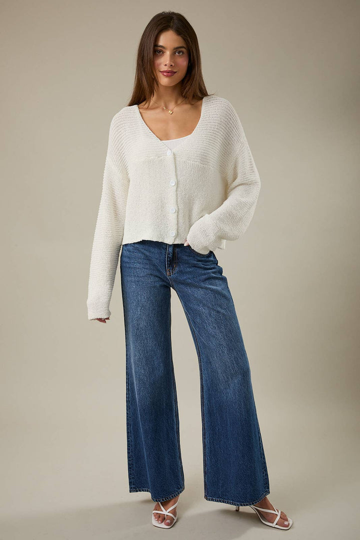 V-NECK LONG SLEEVE KNIT CARDIGAN