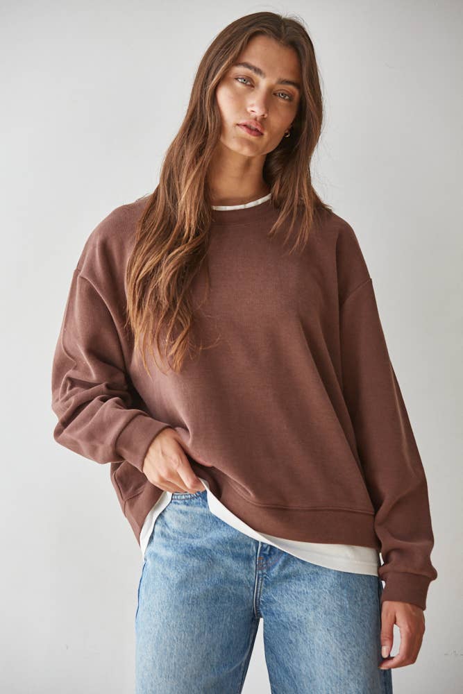 L8680 | Knit Cotton Polyester Crew Neck Sweatshirt Top