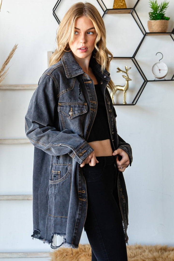 Distressed Denim Western Oversize Jacket