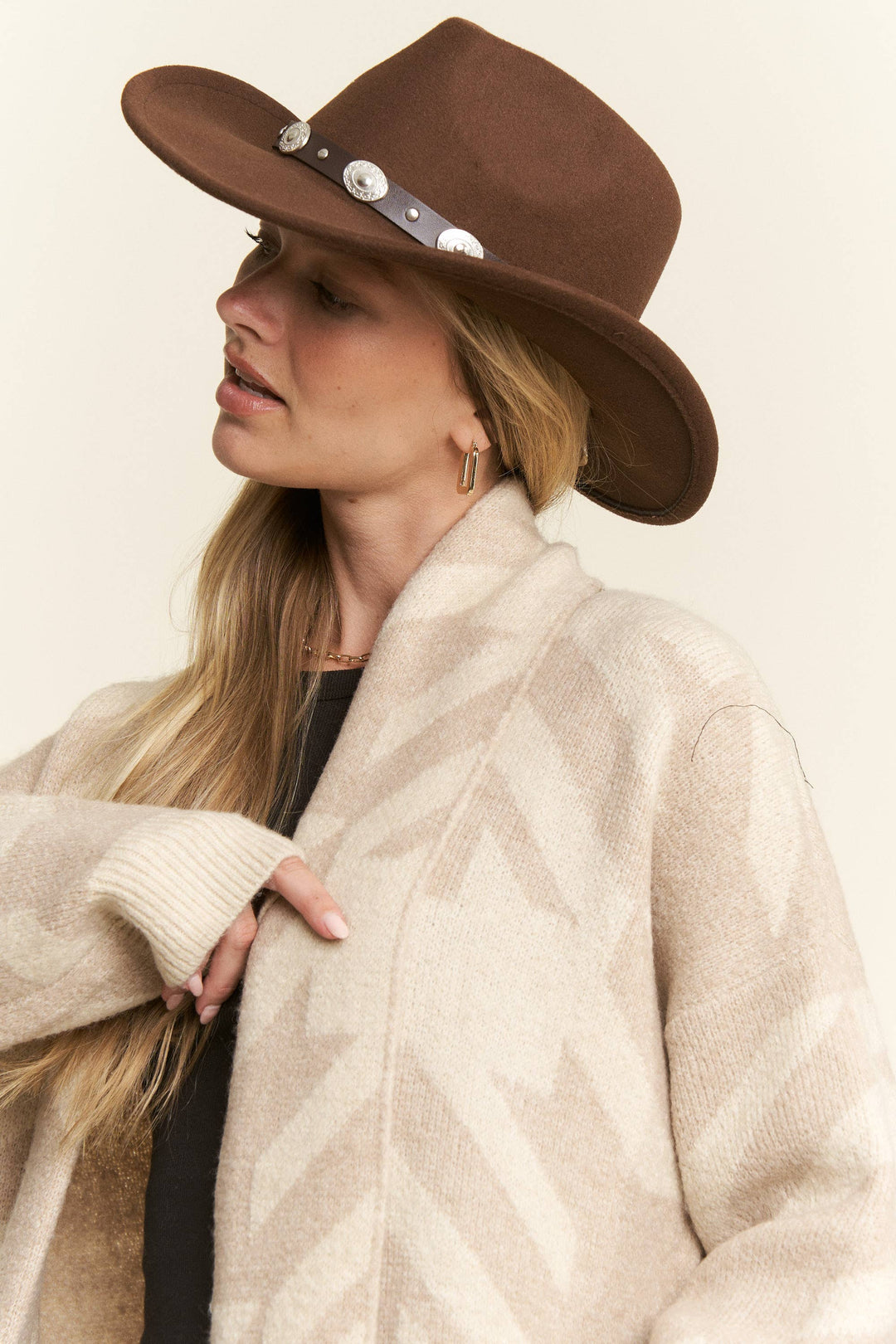 PLUS SIZE GIANT HOUNDSTOOTH PRINT CARDIGAN