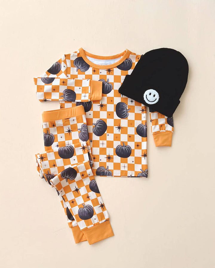 Bamboo Kids Two Piece Outfit | Checkered Pumpkin