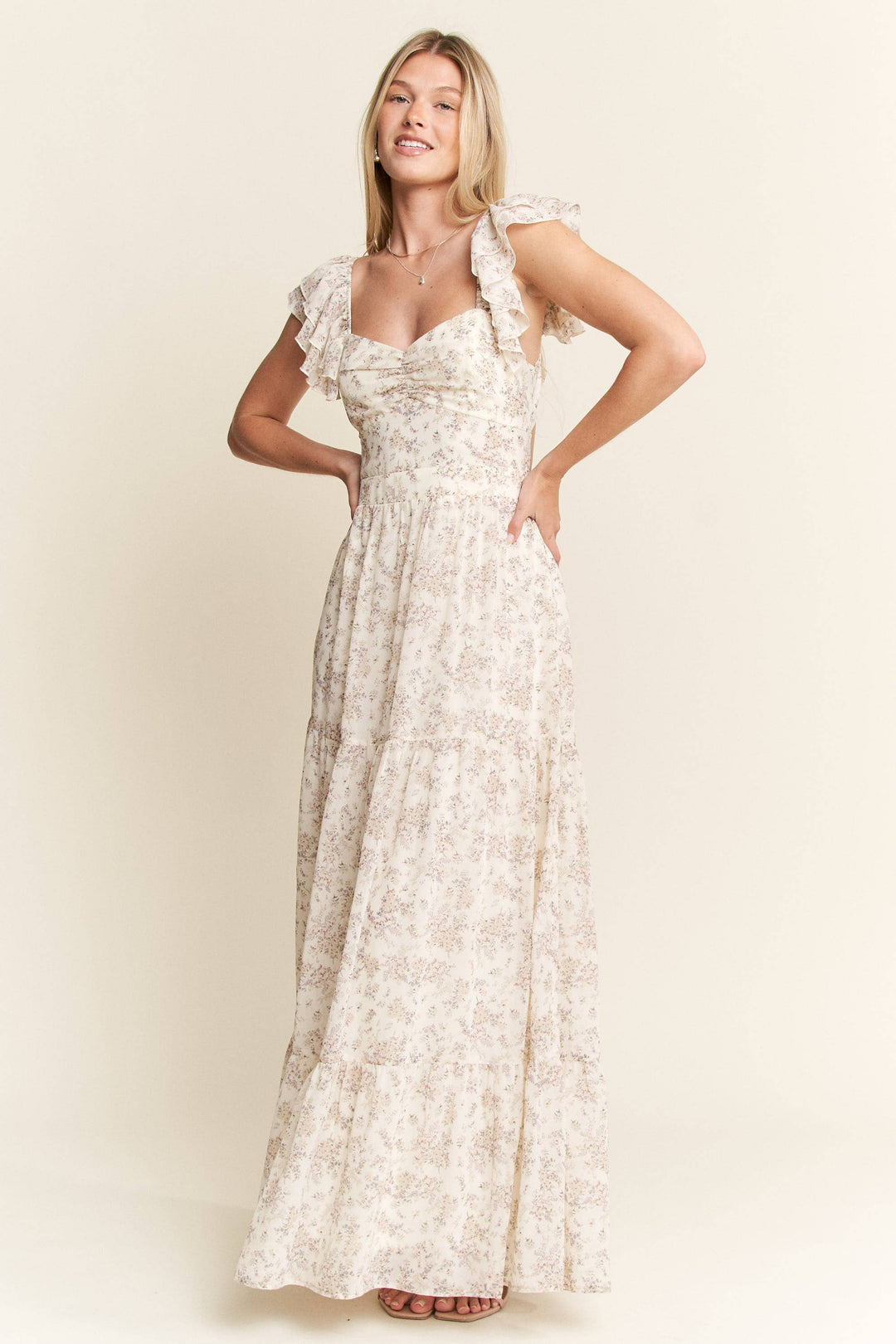 RUFFLE SLEEVE TIERED MAXI DRESS