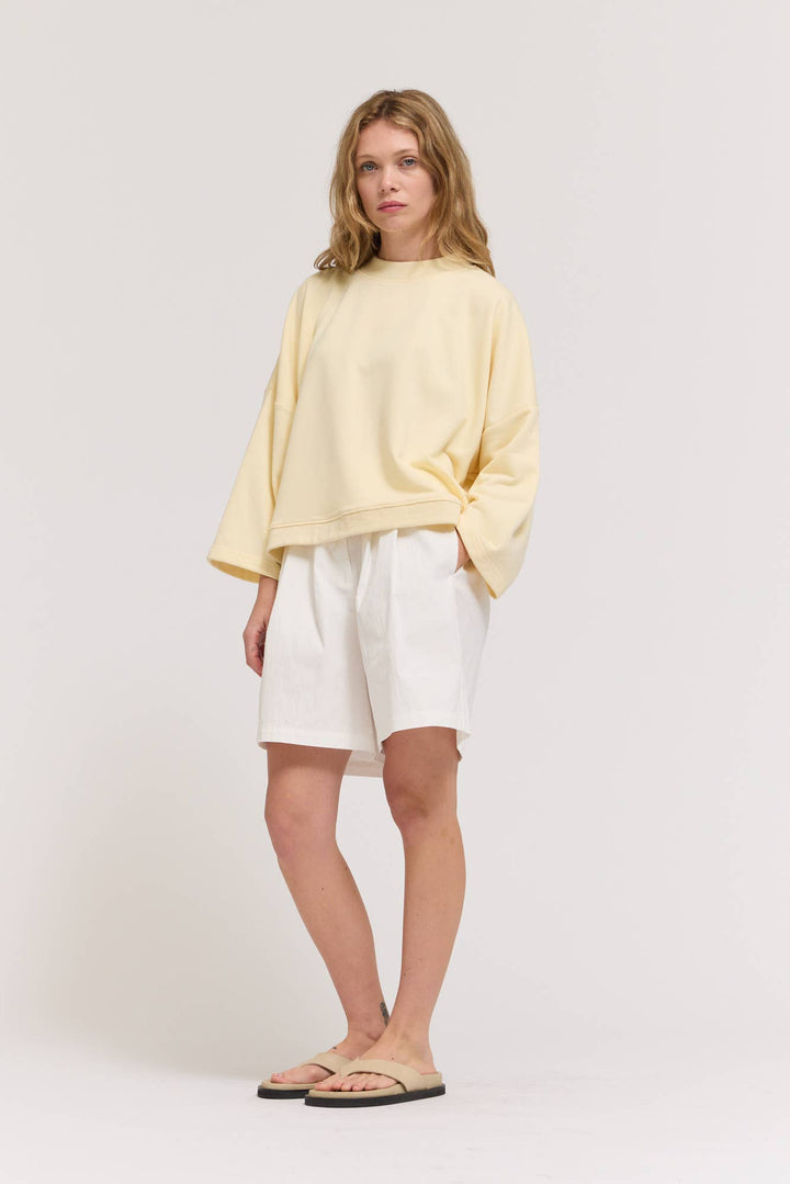 RIB AND TERRY CREWNECK TOP