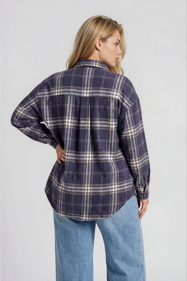 PLUS PLAID BOXY BUTTON COLLARED LONG SLEEVE SHIRT