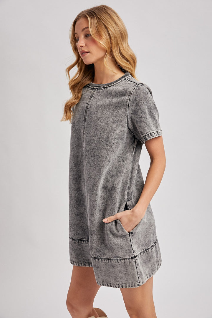 Washed Black Denim T-shirt Dress