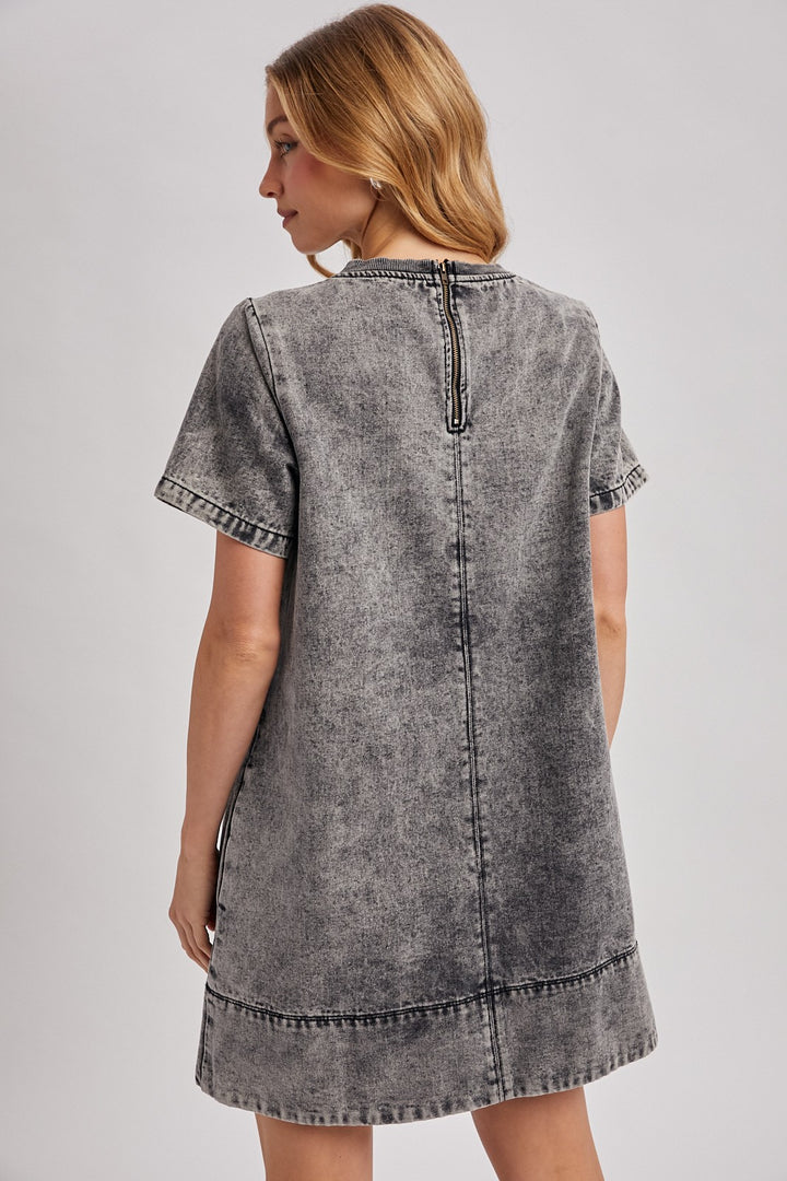 Washed Black Denim T-shirt Dress