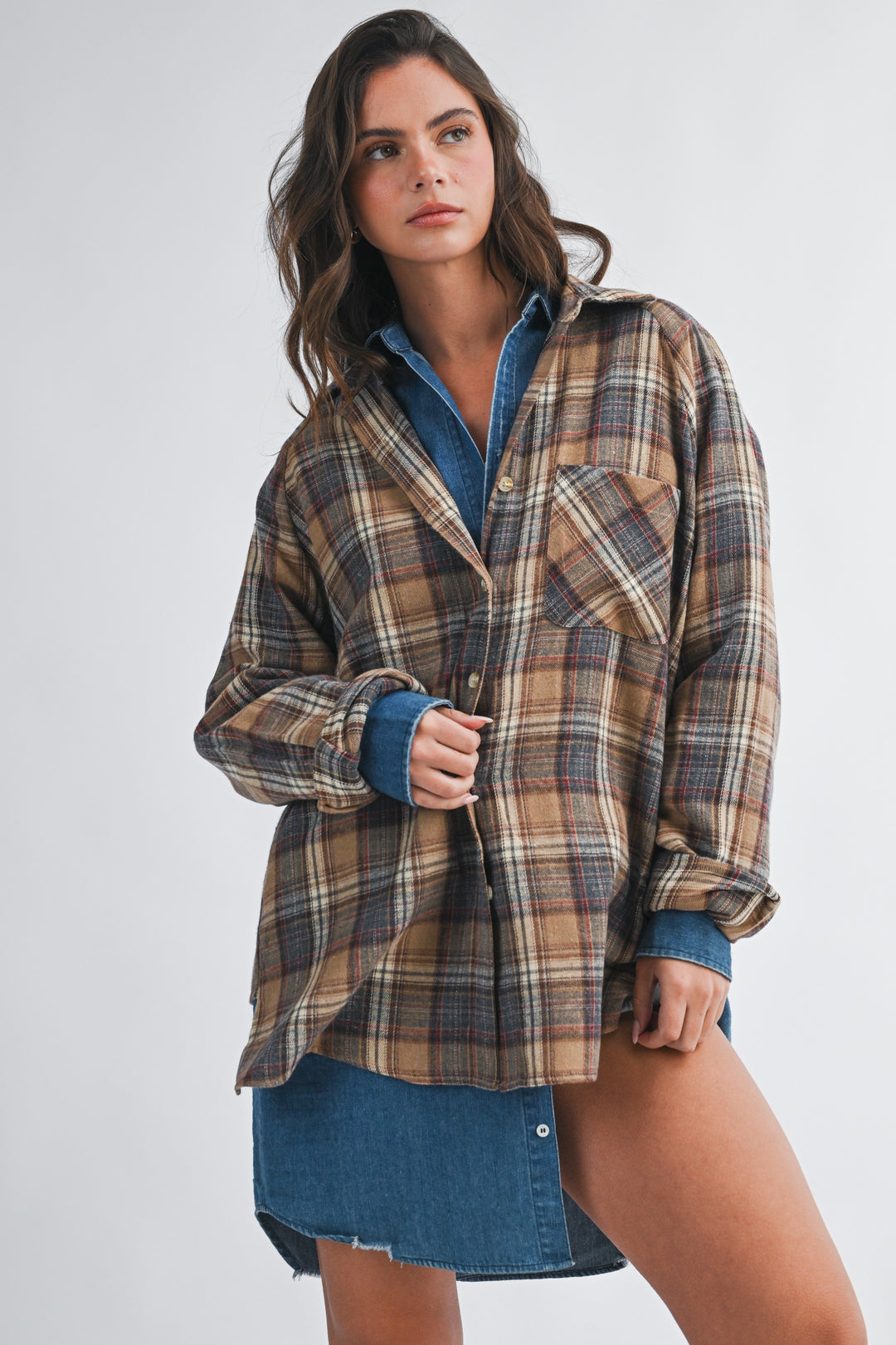 Oversized Plaid Flannel Button Down Shirt