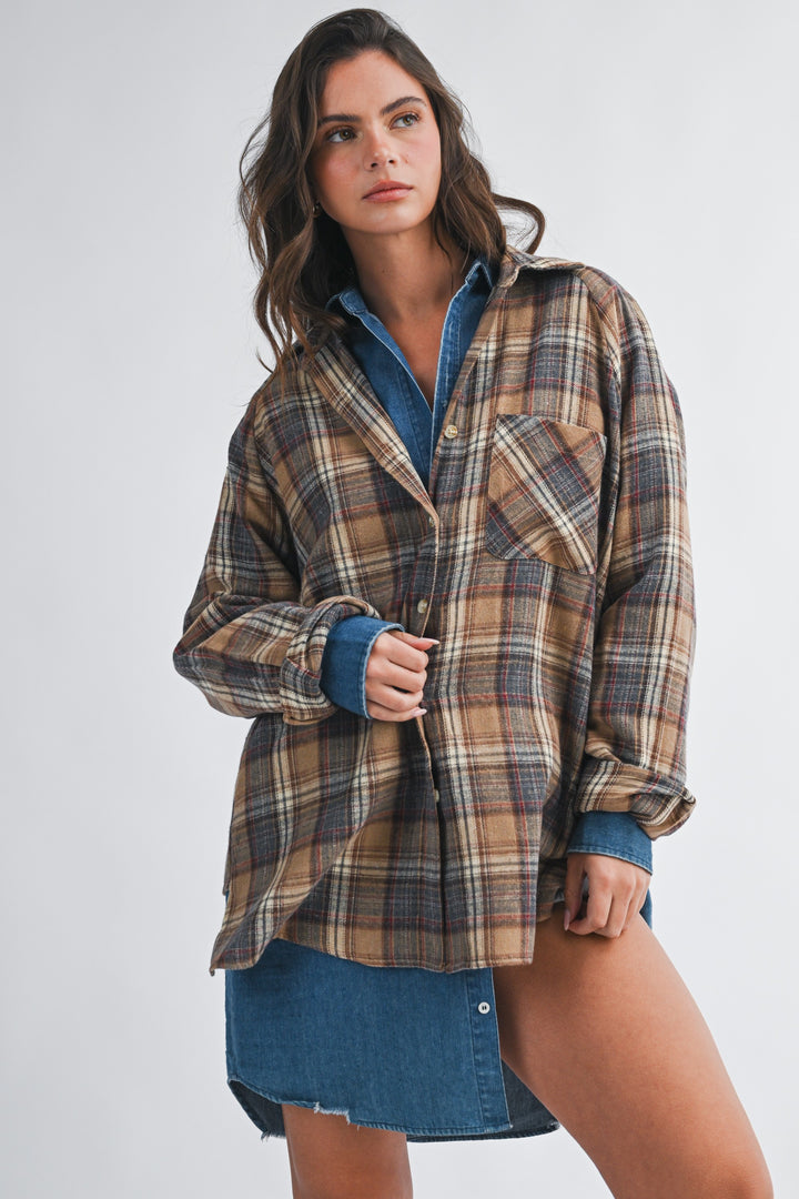 Oversized Plaid Flannel Button Down Shirt