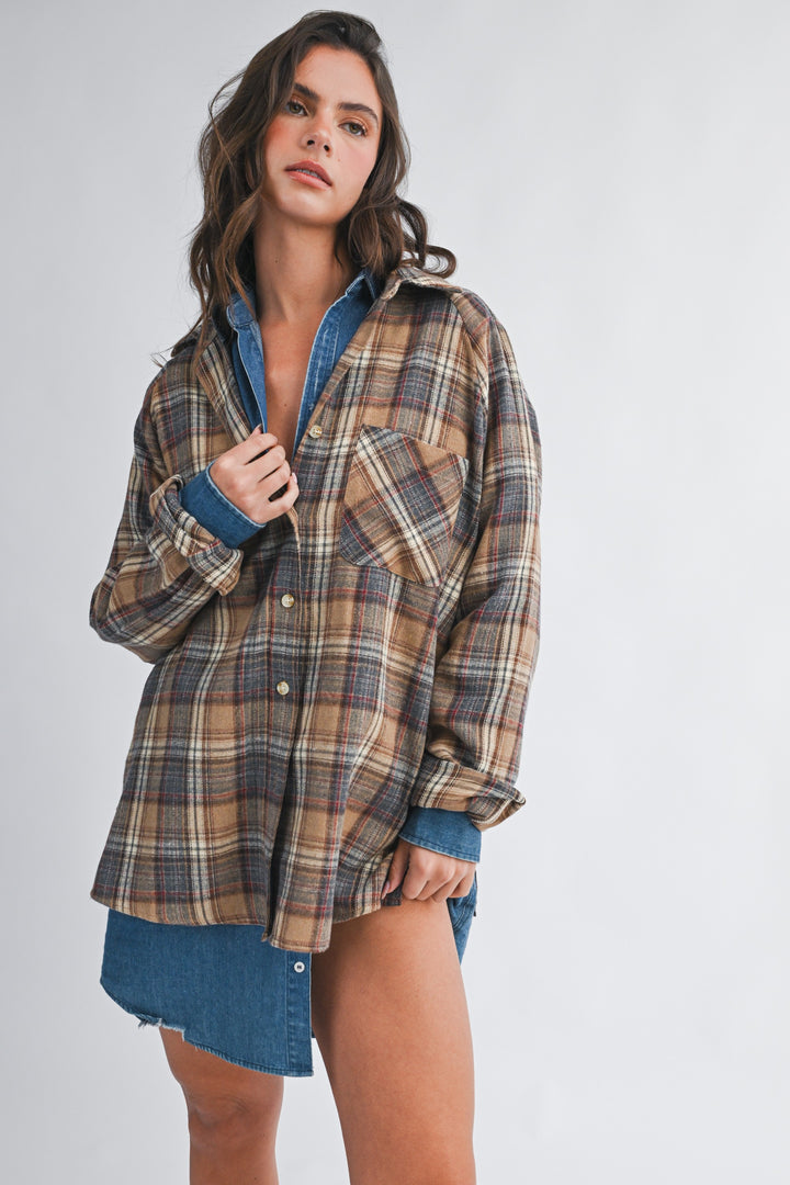 Oversized Plaid Flannel Button Down Shirt