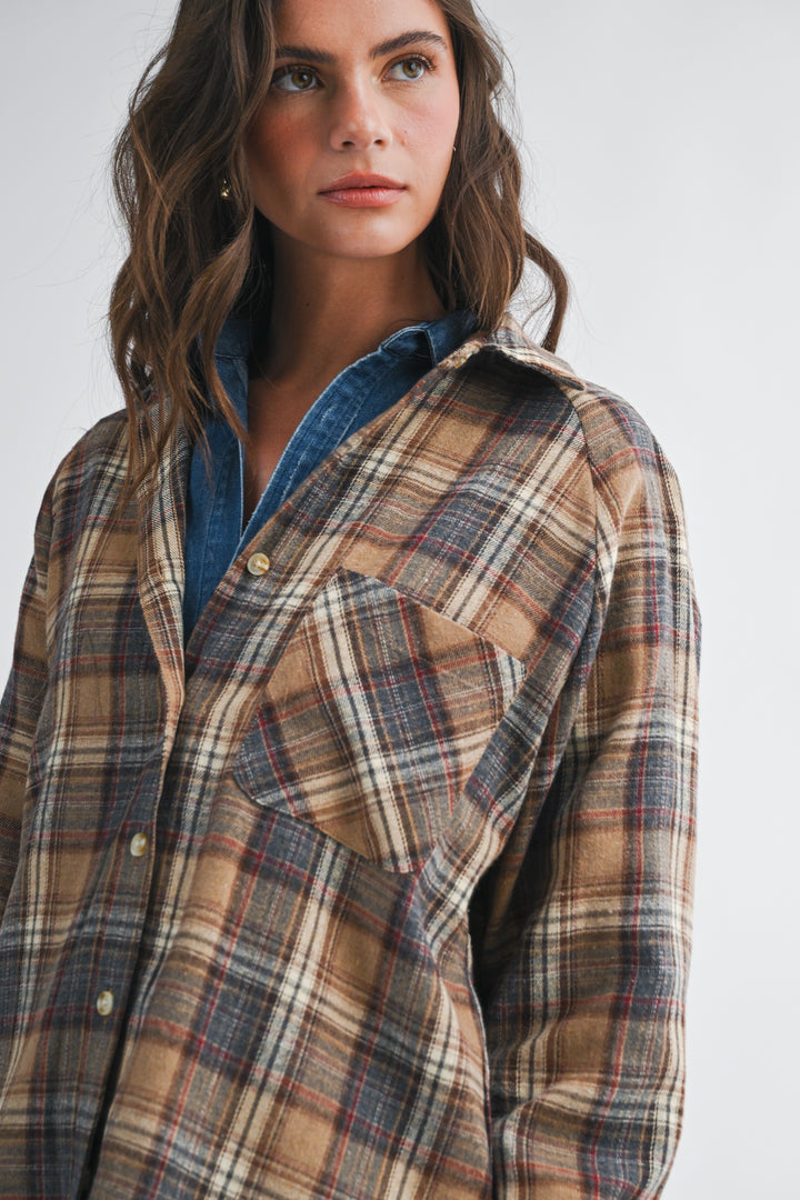 Oversized Plaid Flannel Button Down Shirt