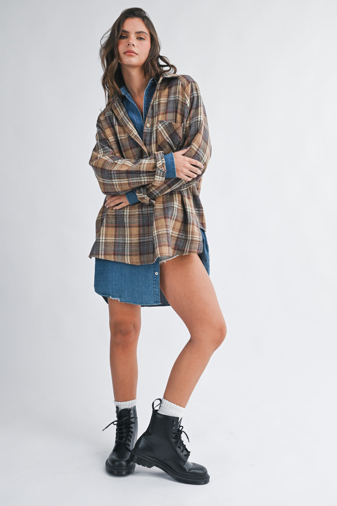 Oversized Plaid Flannel Button Down Shirt
