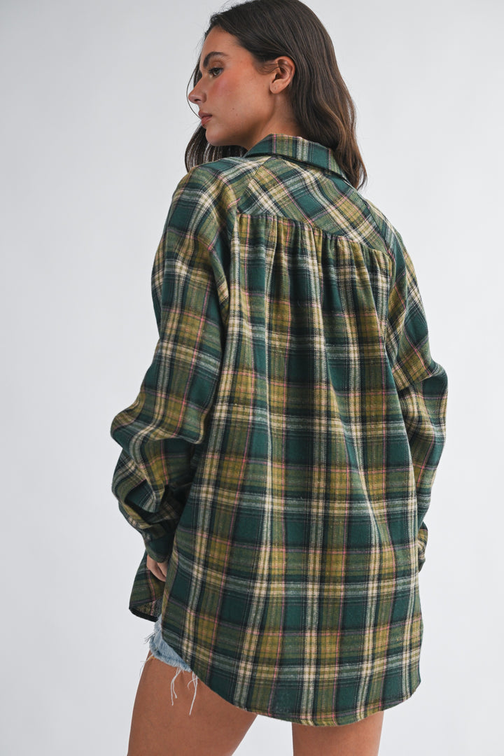 Oversized Plaid Flannel Button Down Shirt