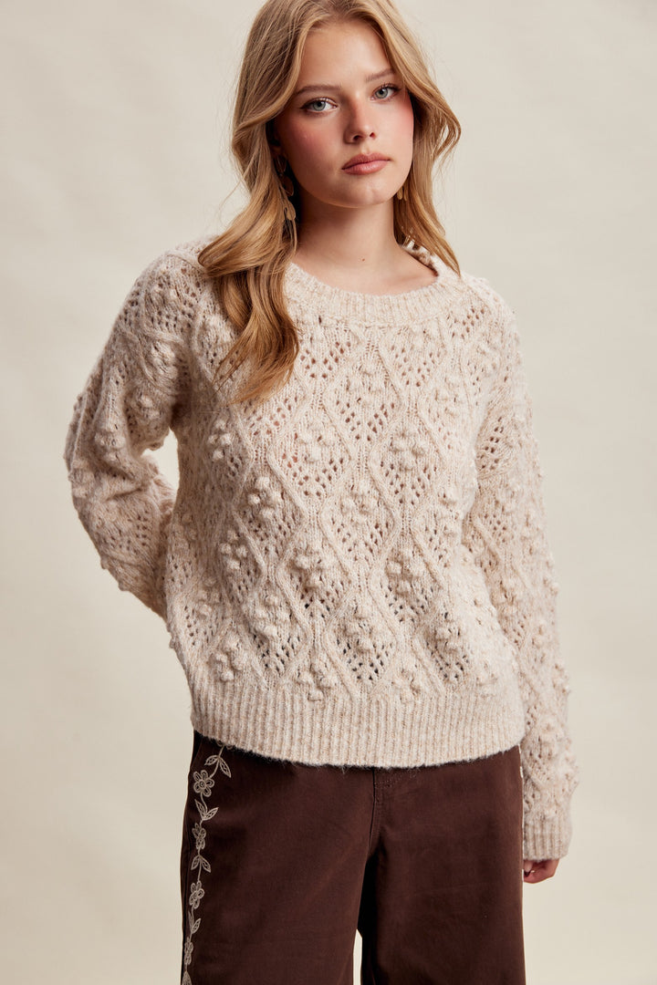 Bobble Pointelle Knit Sweater