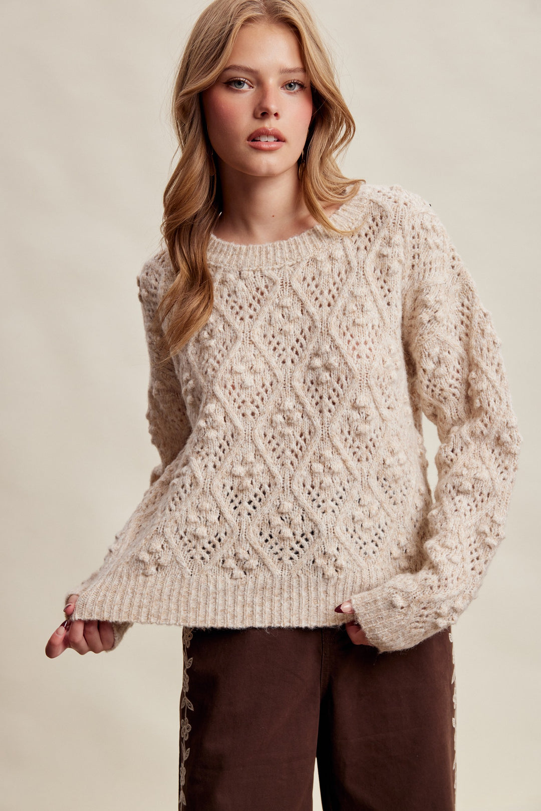 Bobble Pointelle Knit Sweater