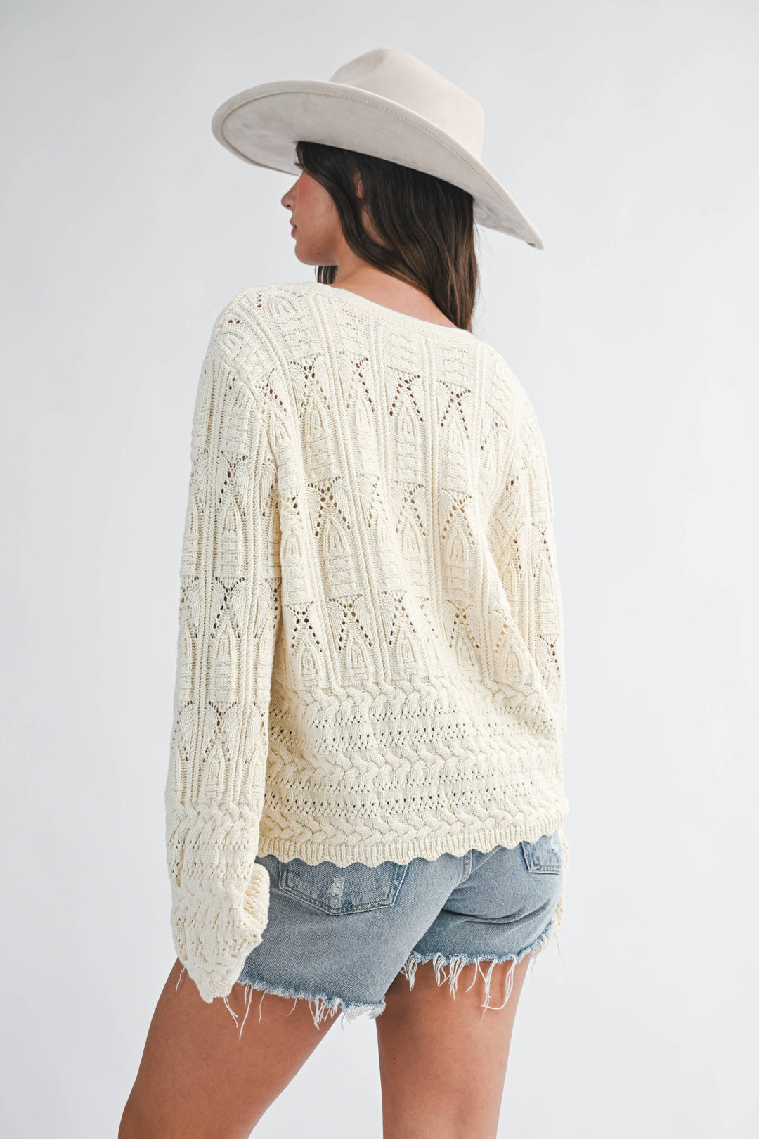 5201HK Textured Pointelle Button Front Cardigan Top