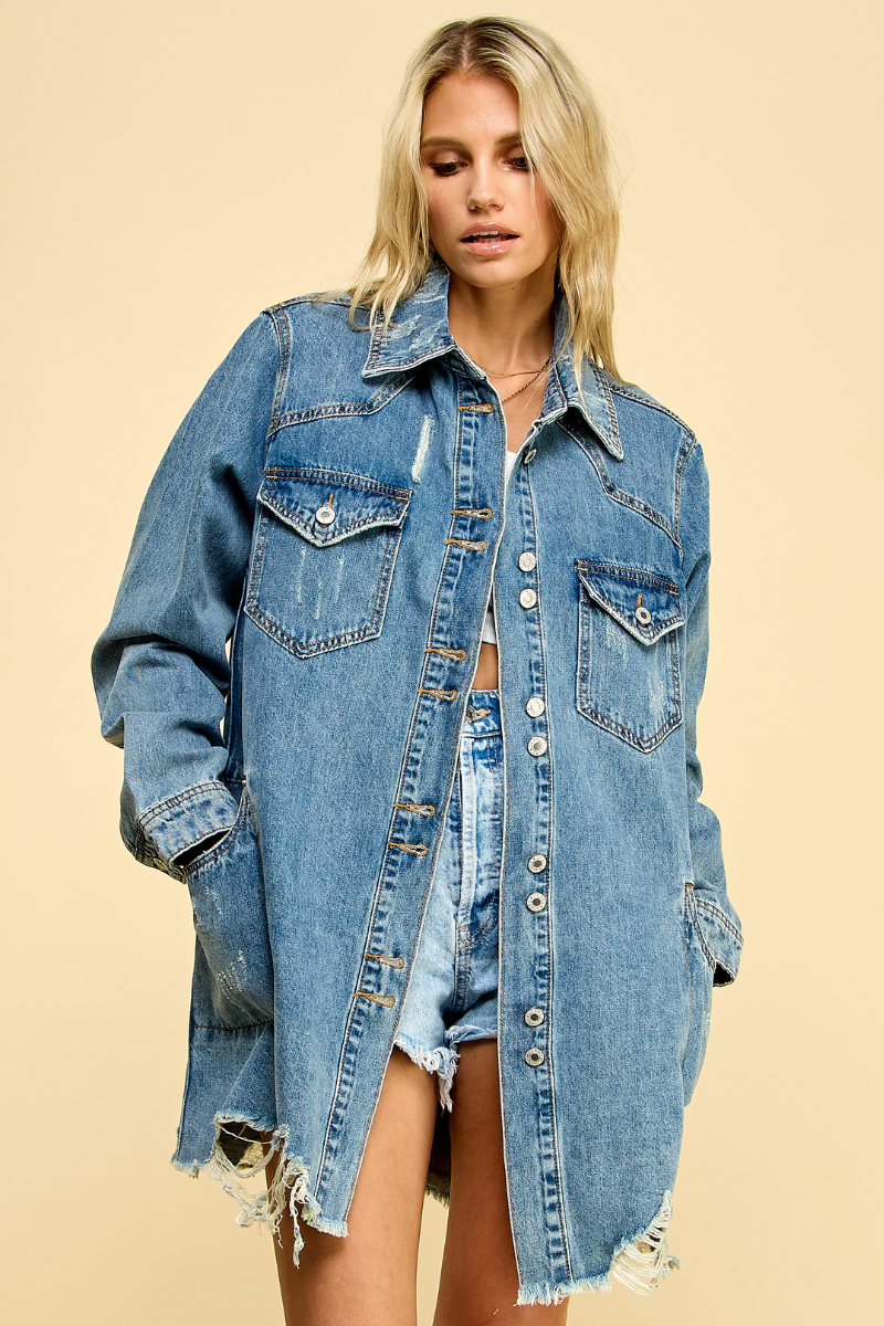 Distressed Denim Western Oversize Jacket