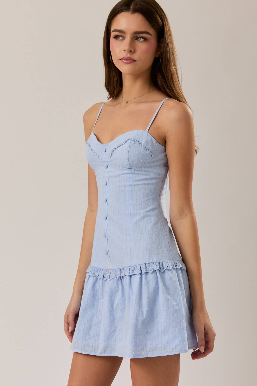 DROP WAIST COTTON EYELET MINI DRESS