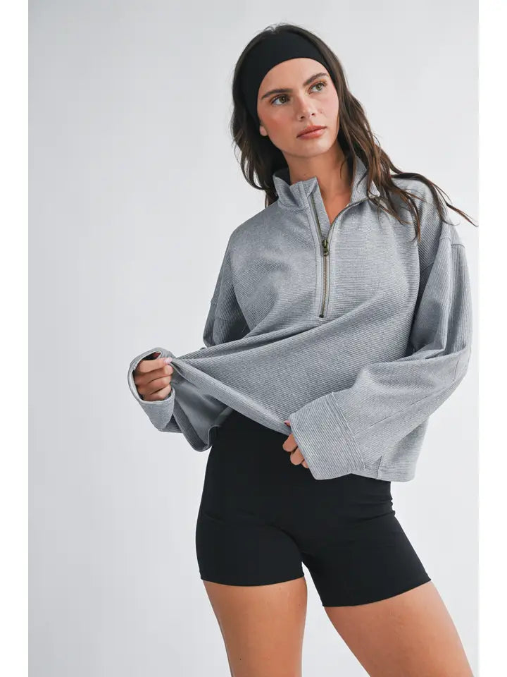 Ribbed Half Zip Cropped Pullover