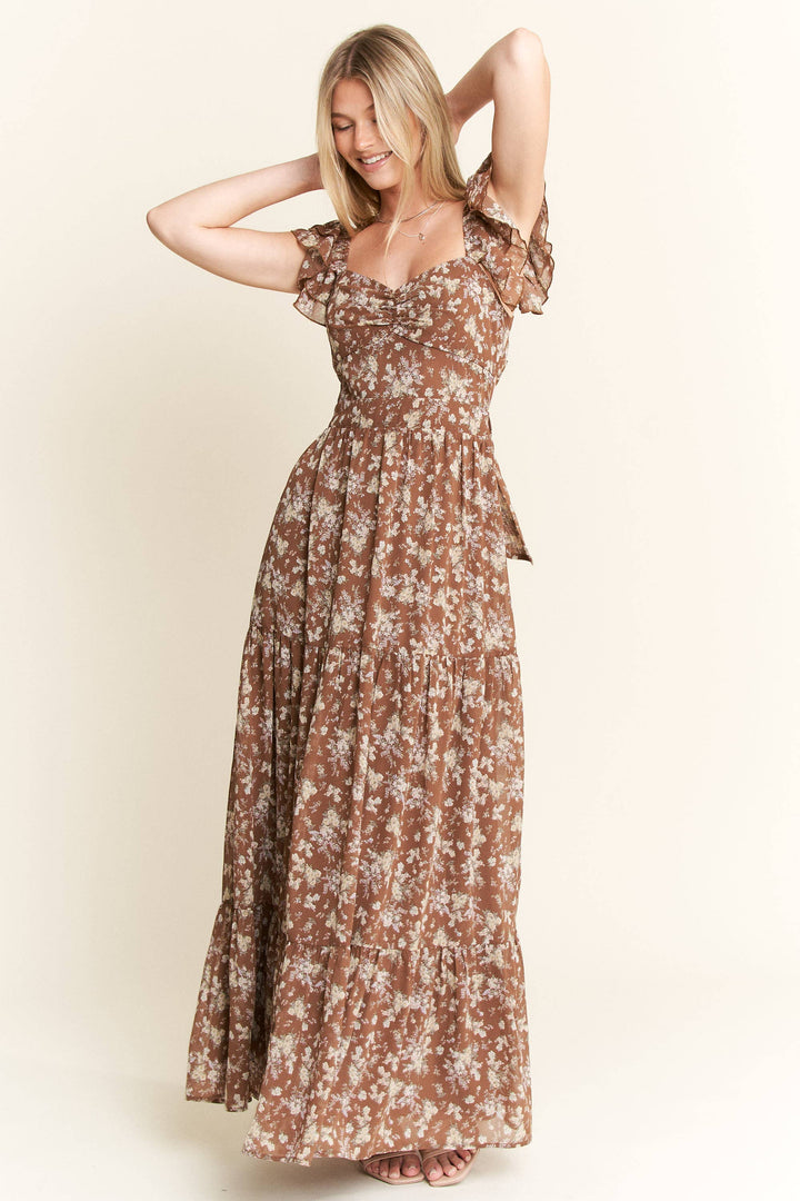 RUFFLE SLEEVE TIERED MAXI DRESS