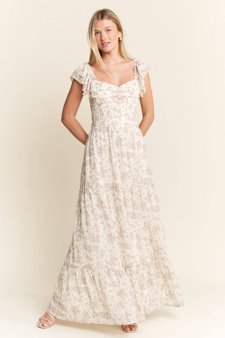 RUFFLE SLEEVE TIERED MAXI DRESS