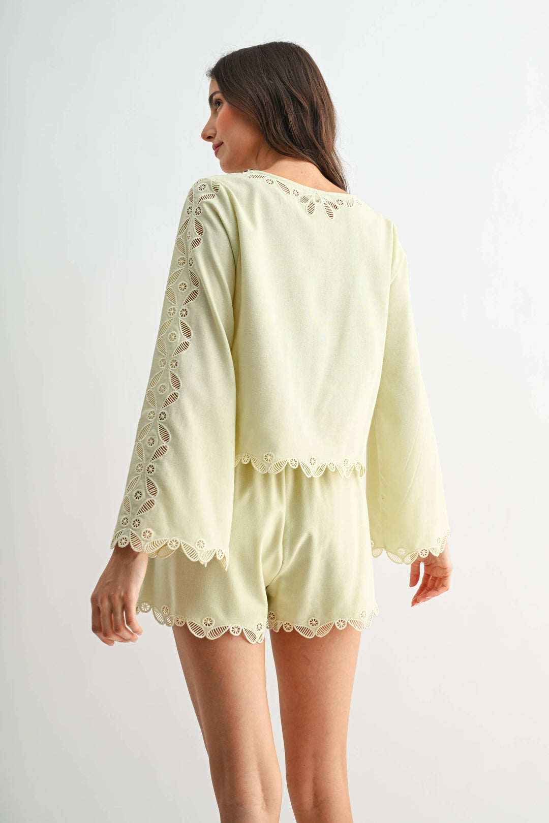 CS10207 Button-Front Lace Top and Short Set