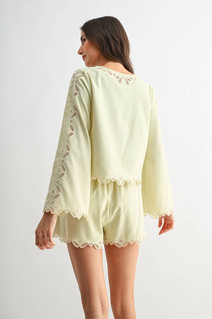 CS10207 Button-Front Lace Top and Short Set