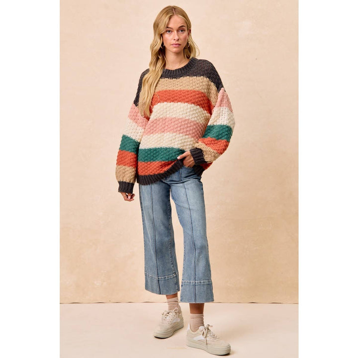 STRIPES COLOR BLOCK CHUNKY SWEATER PULLOVER
