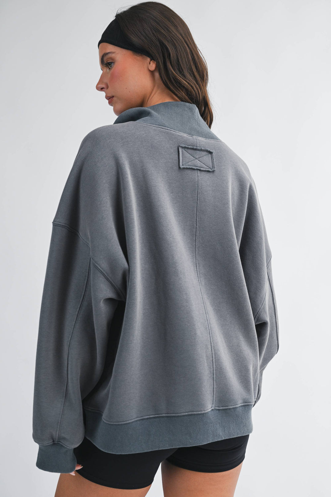 Oversized Snap Neck Pullover Sweatshirt