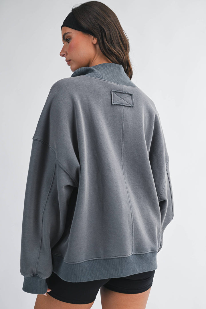 Oversized Snap Neck Pullover Sweatshirt